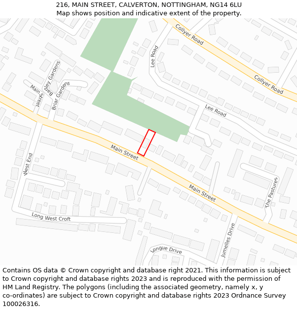 216, MAIN STREET, CALVERTON, NOTTINGHAM, NG14 6LU: Location map and indicative extent of plot