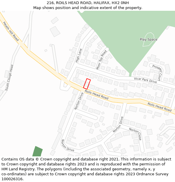216, ROILS HEAD ROAD, HALIFAX, HX2 0NH: Location map and indicative extent of plot