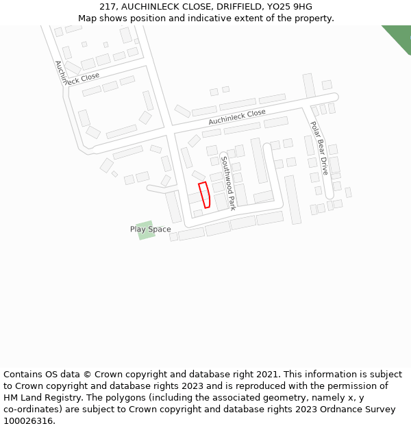 217, AUCHINLECK CLOSE, DRIFFIELD, YO25 9HG: Location map and indicative extent of plot
