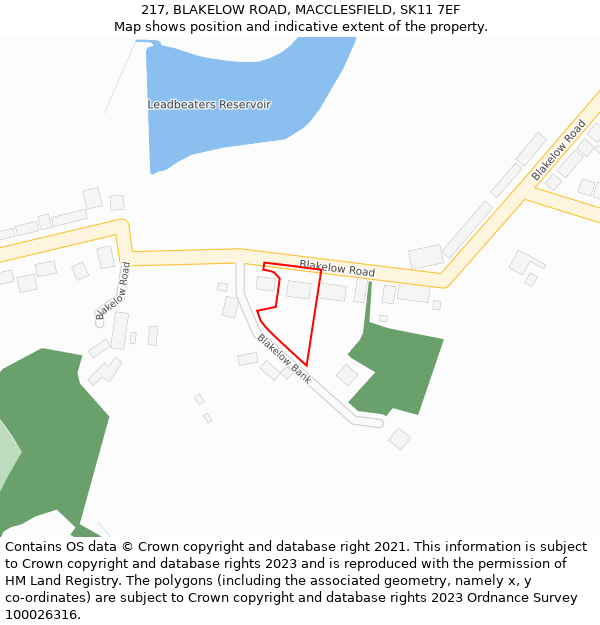 217, BLAKELOW ROAD, MACCLESFIELD, SK11 7EF: Location map and indicative extent of plot