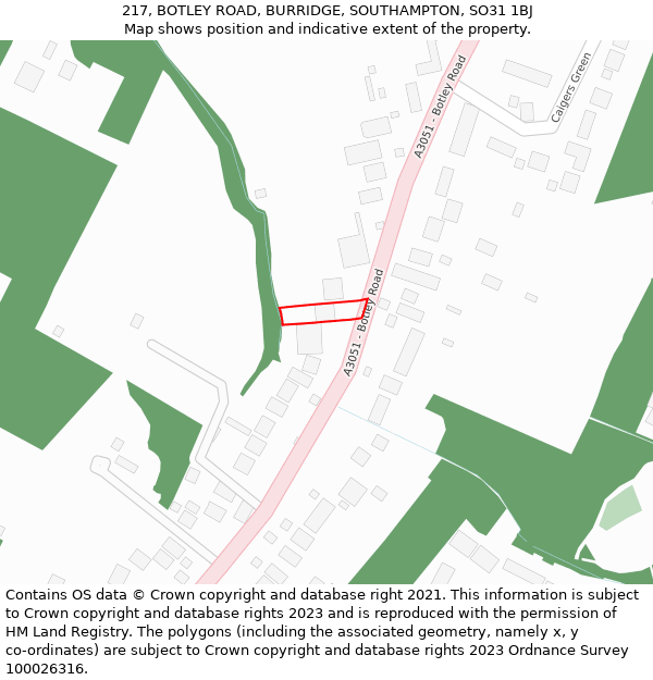 217, BOTLEY ROAD, BURRIDGE, SOUTHAMPTON, SO31 1BJ: Location map and indicative extent of plot