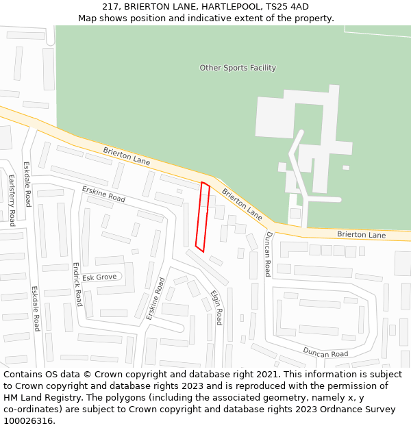 217, BRIERTON LANE, HARTLEPOOL, TS25 4AD: Location map and indicative extent of plot