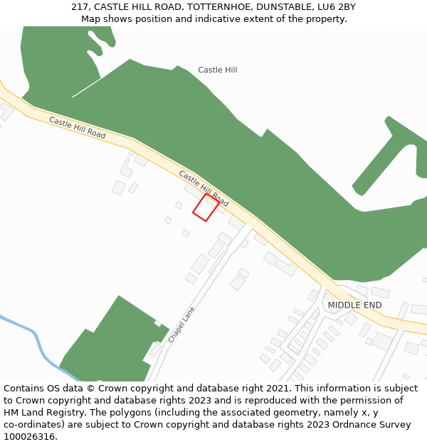 217, CASTLE HILL ROAD, TOTTERNHOE, DUNSTABLE, LU6 2BY: Location map and indicative extent of plot