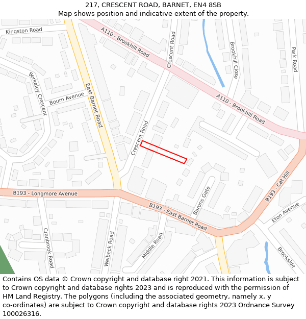 217, CRESCENT ROAD, BARNET, EN4 8SB: Location map and indicative extent of plot