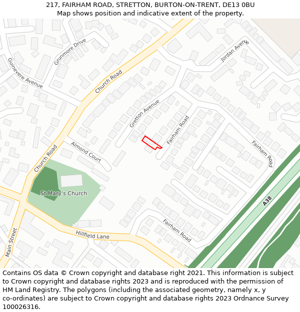 217, FAIRHAM ROAD, STRETTON, BURTON-ON-TRENT, DE13 0BU: Location map and indicative extent of plot