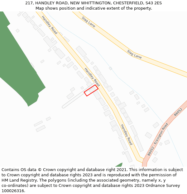 217, HANDLEY ROAD, NEW WHITTINGTON, CHESTERFIELD, S43 2ES: Location map and indicative extent of plot