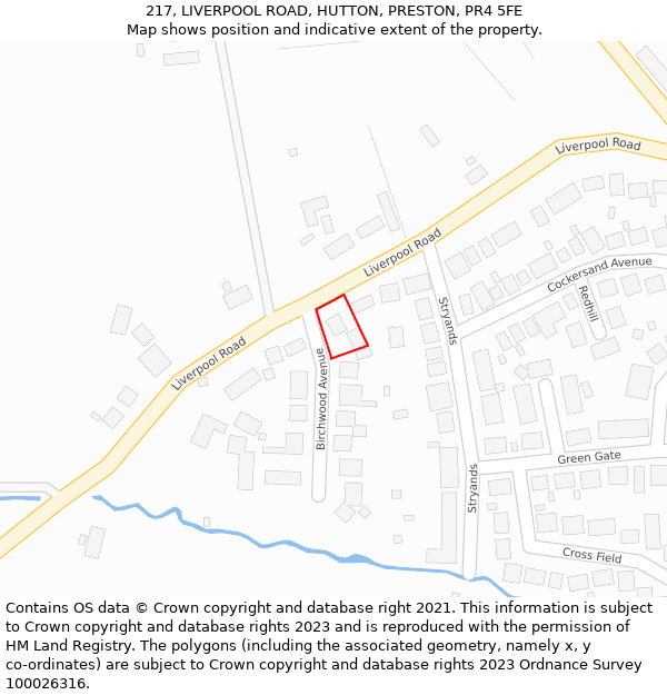 217, LIVERPOOL ROAD, HUTTON, PRESTON, PR4 5FE: Location map and indicative extent of plot