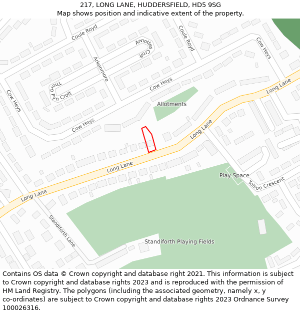 217, LONG LANE, HUDDERSFIELD, HD5 9SG: Location map and indicative extent of plot
