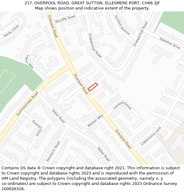 217, OVERPOOL ROAD, GREAT SUTTON, ELLESMERE PORT, CH66 2JF: Location map and indicative extent of plot