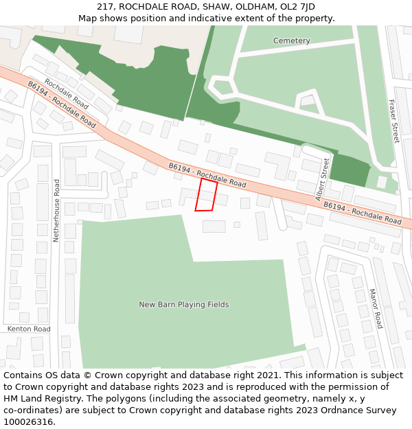 217, ROCHDALE ROAD, SHAW, OLDHAM, OL2 7JD: Location map and indicative extent of plot