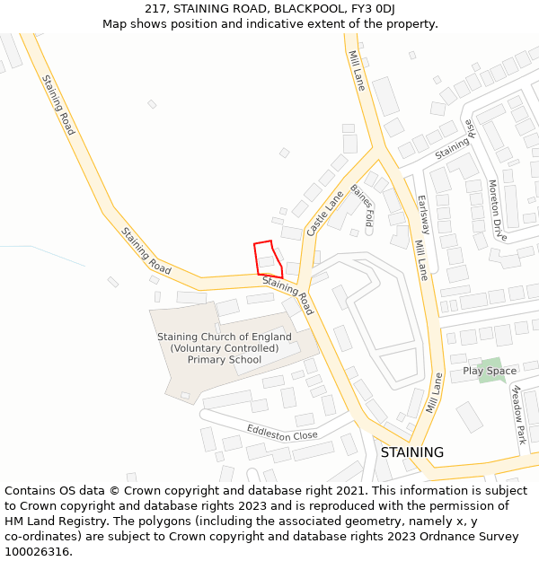 217, STAINING ROAD, BLACKPOOL, FY3 0DJ: Location map and indicative extent of plot