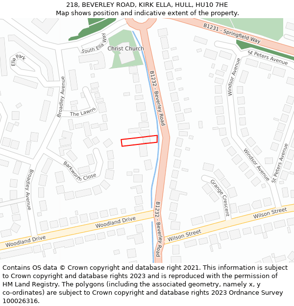 218, BEVERLEY ROAD, KIRK ELLA, HULL, HU10 7HE: Location map and indicative extent of plot