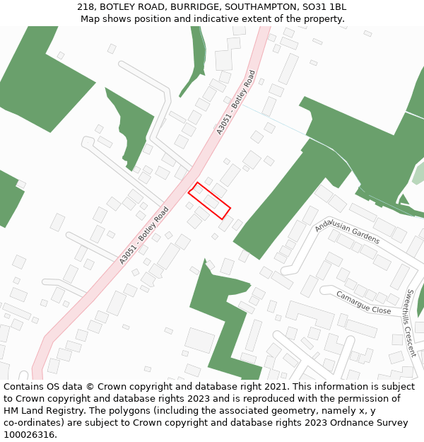 218, BOTLEY ROAD, BURRIDGE, SOUTHAMPTON, SO31 1BL: Location map and indicative extent of plot