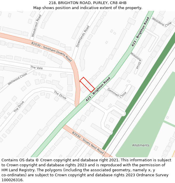 218, BRIGHTON ROAD, PURLEY, CR8 4HB: Location map and indicative extent of plot