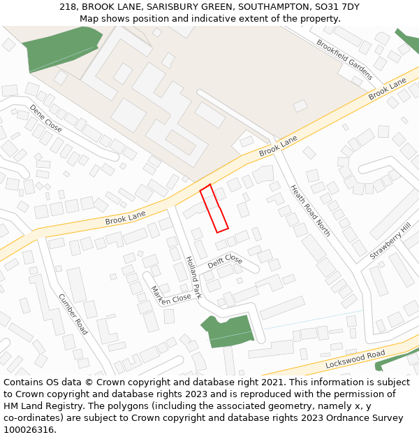 218, BROOK LANE, SARISBURY GREEN, SOUTHAMPTON, SO31 7DY: Location map and indicative extent of plot