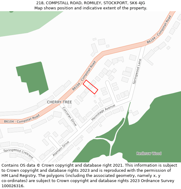 218, COMPSTALL ROAD, ROMILEY, STOCKPORT, SK6 4JG: Location map and indicative extent of plot