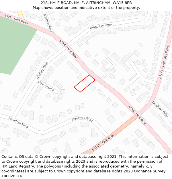 218, HALE ROAD, HALE, ALTRINCHAM, WA15 8EB: Location map and indicative extent of plot