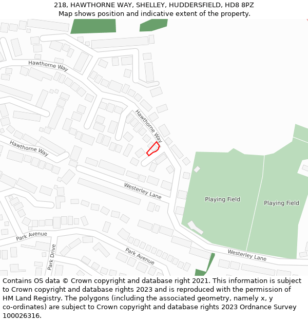 218, HAWTHORNE WAY, SHELLEY, HUDDERSFIELD, HD8 8PZ: Location map and indicative extent of plot