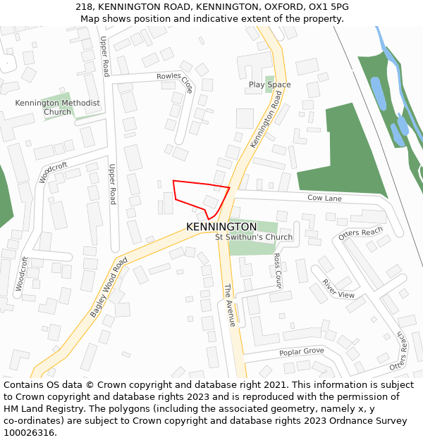 218, KENNINGTON ROAD, KENNINGTON, OXFORD, OX1 5PG: Location map and indicative extent of plot