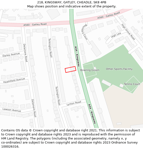 218, KINGSWAY, GATLEY, CHEADLE, SK8 4PB: Location map and indicative extent of plot