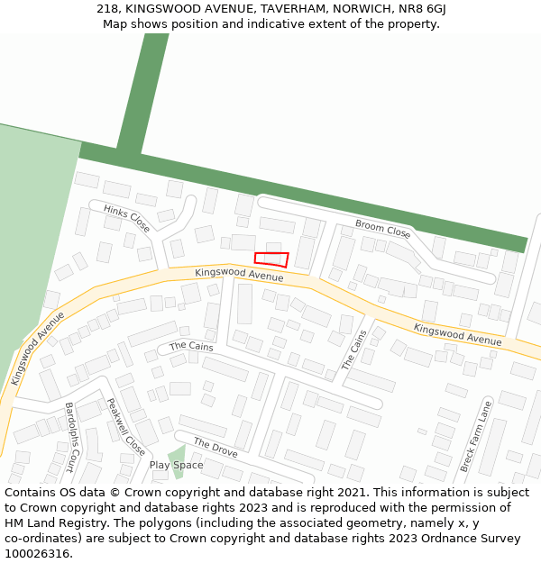 218, KINGSWOOD AVENUE, TAVERHAM, NORWICH, NR8 6GJ: Location map and indicative extent of plot