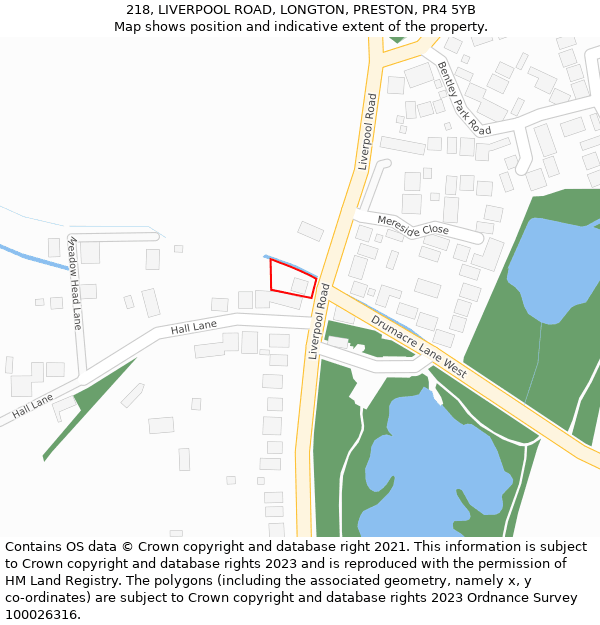 218, LIVERPOOL ROAD, LONGTON, PRESTON, PR4 5YB: Location map and indicative extent of plot