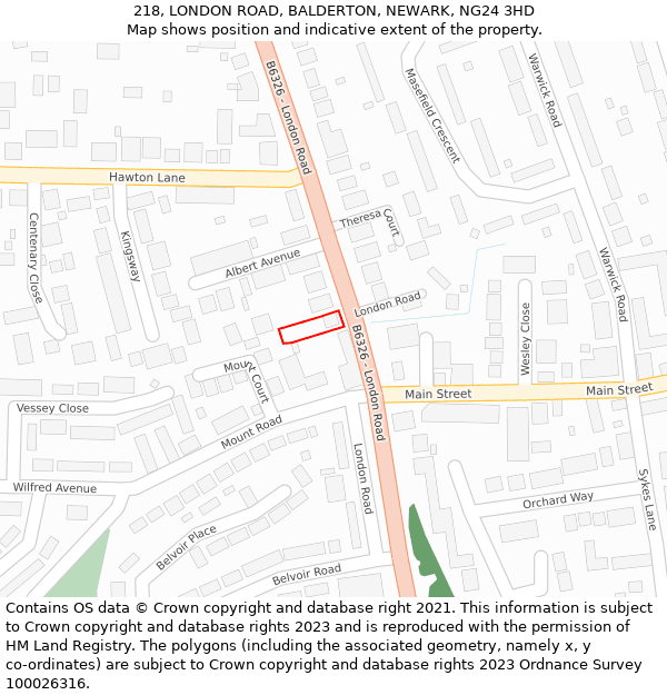 218, LONDON ROAD, BALDERTON, NEWARK, NG24 3HD: Location map and indicative extent of plot