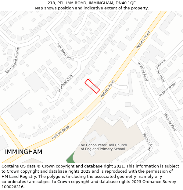 218, PELHAM ROAD, IMMINGHAM, DN40 1QE: Location map and indicative extent of plot