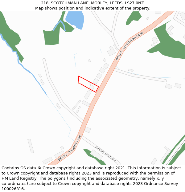 218, SCOTCHMAN LANE, MORLEY, LEEDS, LS27 0NZ: Location map and indicative extent of plot