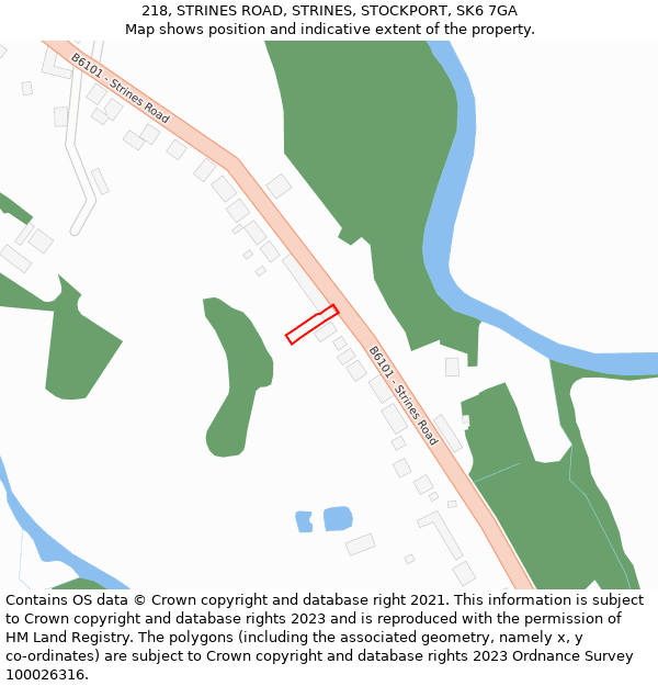 218, STRINES ROAD, STRINES, STOCKPORT, SK6 7GA: Location map and indicative extent of plot