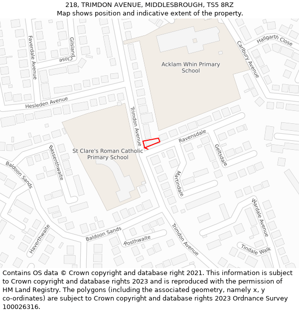 218, TRIMDON AVENUE, MIDDLESBROUGH, TS5 8RZ: Location map and indicative extent of plot