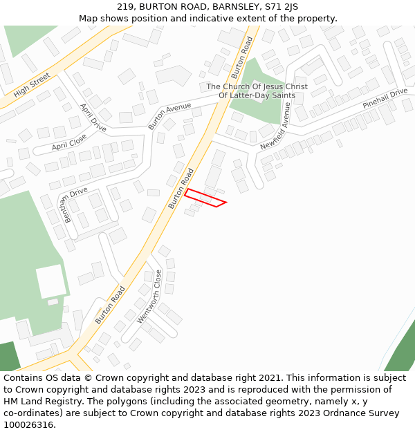 219, BURTON ROAD, BARNSLEY, S71 2JS: Location map and indicative extent of plot