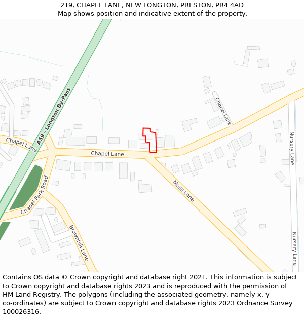 219, CHAPEL LANE, NEW LONGTON, PRESTON, PR4 4AD: Location map and indicative extent of plot