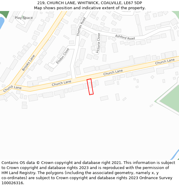 219, CHURCH LANE, WHITWICK, COALVILLE, LE67 5DP: Location map and indicative extent of plot