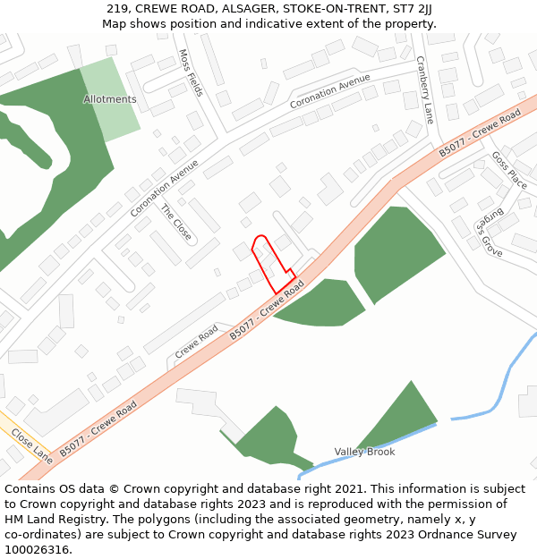 219, CREWE ROAD, ALSAGER, STOKE-ON-TRENT, ST7 2JJ: Location map and indicative extent of plot
