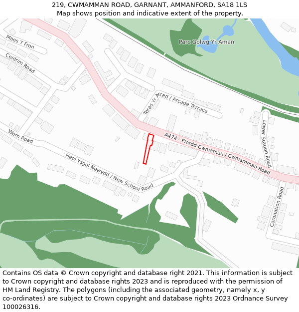 219, CWMAMMAN ROAD, GARNANT, AMMANFORD, SA18 1LS: Location map and indicative extent of plot