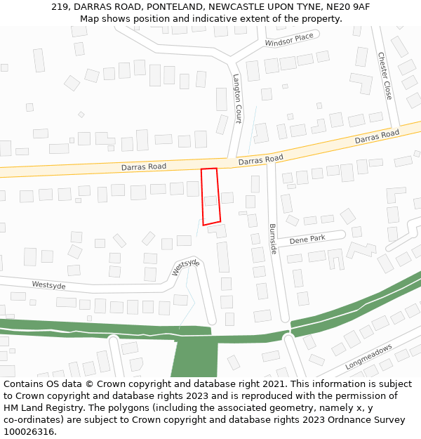 219, DARRAS ROAD, PONTELAND, NEWCASTLE UPON TYNE, NE20 9AF: Location map and indicative extent of plot