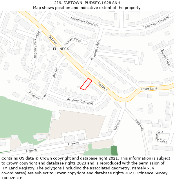 219, FARTOWN, PUDSEY, LS28 8NH: Location map and indicative extent of plot