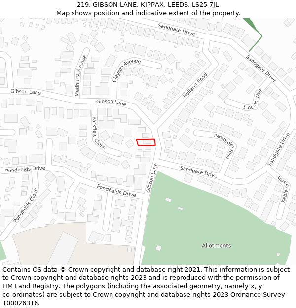 219, GIBSON LANE, KIPPAX, LEEDS, LS25 7JL: Location map and indicative extent of plot