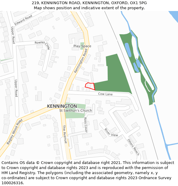 219, KENNINGTON ROAD, KENNINGTON, OXFORD, OX1 5PG: Location map and indicative extent of plot