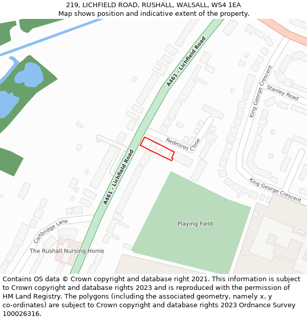 219, LICHFIELD ROAD, RUSHALL, WALSALL, WS4 1EA: Location map and indicative extent of plot