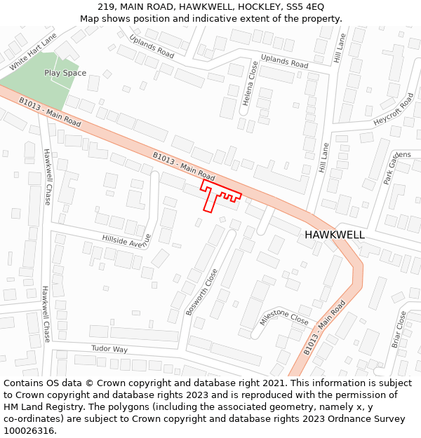 219, MAIN ROAD, HAWKWELL, HOCKLEY, SS5 4EQ: Location map and indicative extent of plot