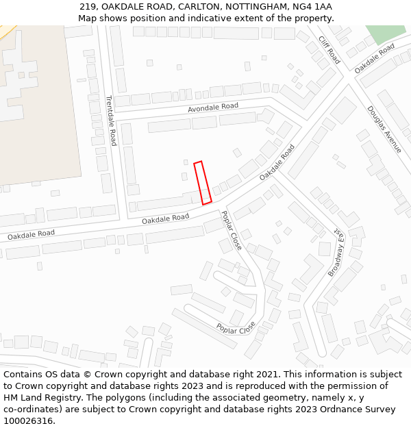 219, OAKDALE ROAD, CARLTON, NOTTINGHAM, NG4 1AA: Location map and indicative extent of plot