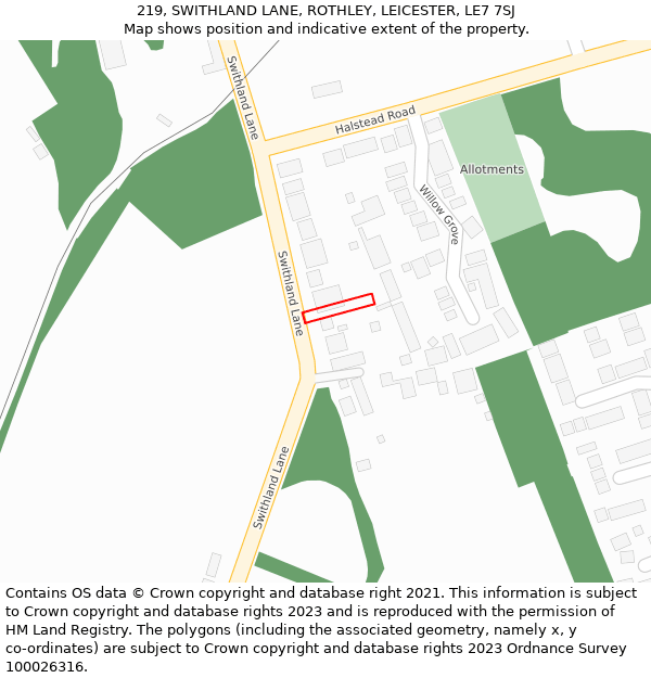 219, SWITHLAND LANE, ROTHLEY, LEICESTER, LE7 7SJ: Location map and indicative extent of plot