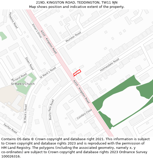 219D, KINGSTON ROAD, TEDDINGTON, TW11 9JN: Location map and indicative extent of plot