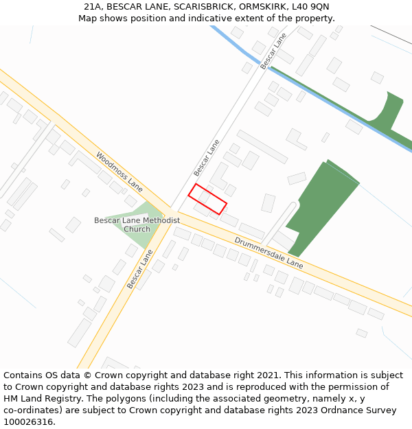 21A, BESCAR LANE, SCARISBRICK, ORMSKIRK, L40 9QN: Location map and indicative extent of plot