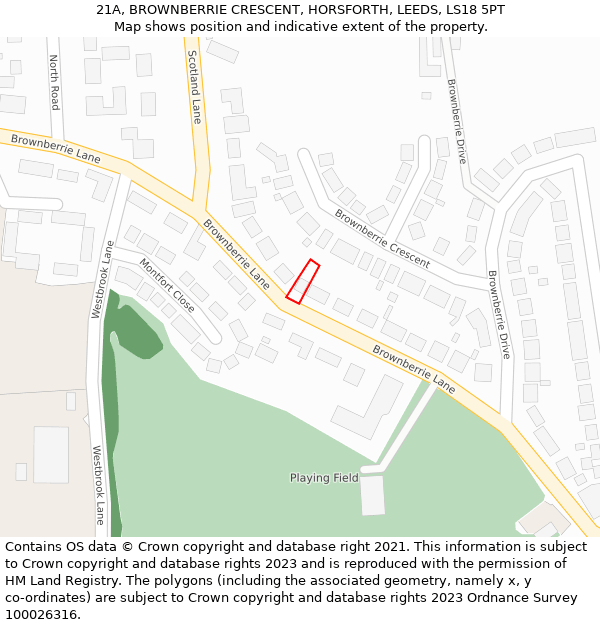 21A, BROWNBERRIE CRESCENT, HORSFORTH, LEEDS, LS18 5PT: Location map and indicative extent of plot