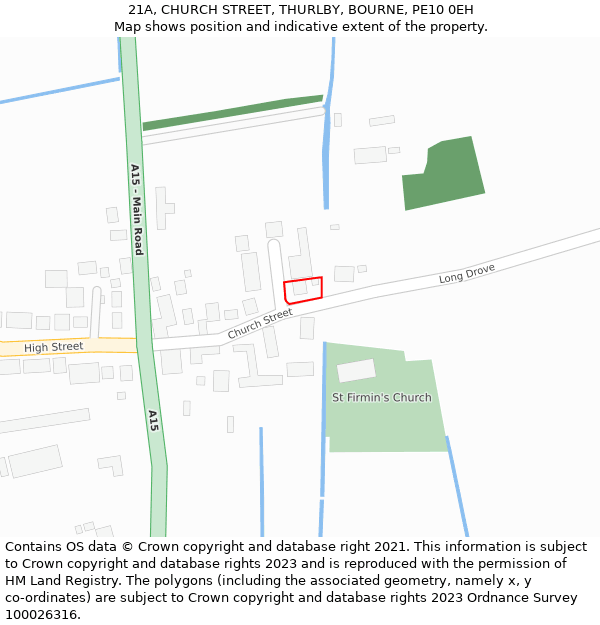 21A, CHURCH STREET, THURLBY, BOURNE, PE10 0EH: Location map and indicative extent of plot