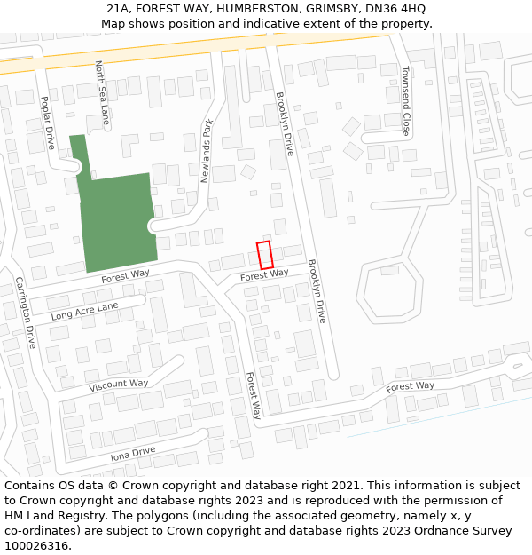 21A, FOREST WAY, HUMBERSTON, GRIMSBY, DN36 4HQ: Location map and indicative extent of plot