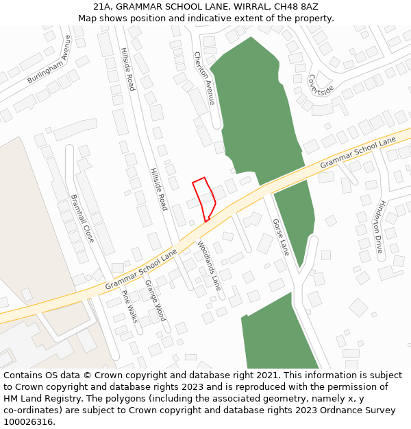 21A, GRAMMAR SCHOOL LANE, WIRRAL, CH48 8AZ: Location map and indicative extent of plot